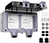 Höher werdende Außensteckdosen, Ip66 Steckdose Aufputz, Wasserdichte Steckdose 2-Fach Schalter, kompatibel mit Flach- und Winkelsteckdosen, Outdoor Steckdose mit Klappdeckel für Garten Küche Garage