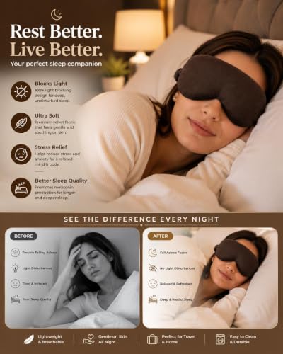 Image of Eye Mask for Sleeping for Women, Velvet Super Soft Sleep Mask Blind Fold for Comfortable Sleep, Travelling, Meditation & Relaxation, Eye Pad for Girls, Blind Fold for Sleeping - Brown (Pack of 1)