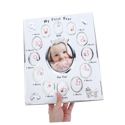 Cadre photo premier mois blanc pour bébé avec support de croissance