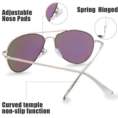 Image of The Fresh Classic Aviator Sunglasses for Men Women, Metal Frame Mirror Lens, Pilot Style, Includes Cleaning Cloth, Pouch