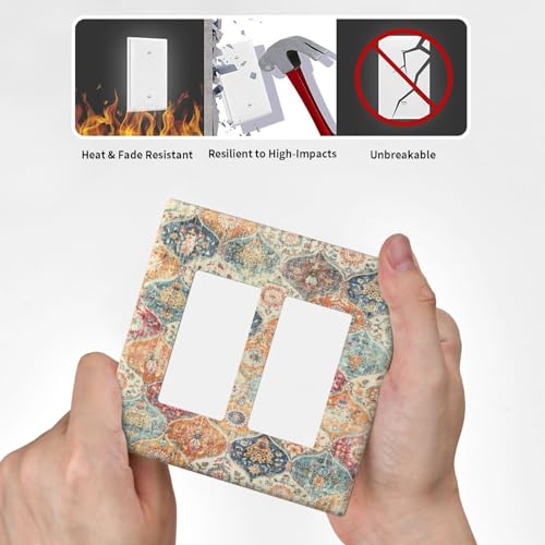 Boho Moroccan Trellis Cream Double Rocker/Decora Outlet Covers Plate 2 Gang Light Switch Cover Decorative Gfci Wall Plate Electrical Switchplate Faceplate for Farmhouse Bathroom Decor by Yamxbfa - Used condition - Image 6