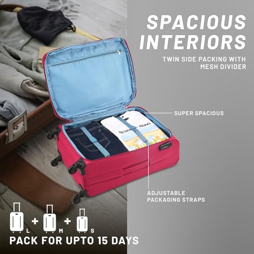 Image of Aristocrat Striker Set of 3 Cabin, Medium & Large Size Soft Luggage (59 cm, 69 cm & 79 cm) | Spacious Polyester Trolley with 4 Wheels and Combination Lock | Dazzling Maroon | Unisex