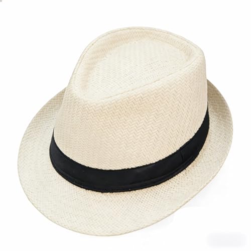 Giroir Straw Fedora Hat for Men Panama Sun Hat for Summer Beach Travel (US Alpha Medium Milk White)