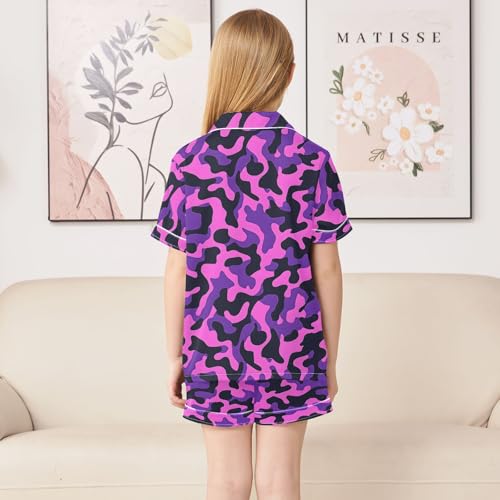ALAZA Funny Camo Camouflage Satin Pajamas Set Short Sleeve Button Down Sleepwear Summer Pjs 2 Piece4