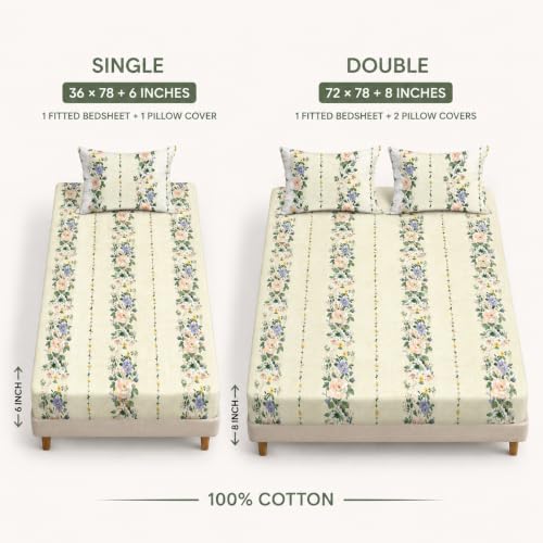 Image of la' amour Single Fitted Bedsheet with 1 Pillow Cover, Soft Breathable Elastic Bed Sheet for Single Bed, Premium Printed Bedsheet with All Around Elastic - 36 x 72 + 6 Inches, Multicolor Accents