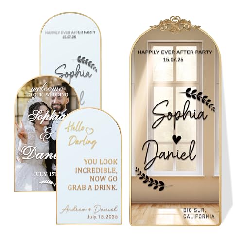 Personalisierter Hochzeitsspiegel-Aufkleber, Hochzeit Willkommen Spiegel Vinyl Aufkleber Personalisierte Namen Aufkleber Hochzeit Zeichen Decor