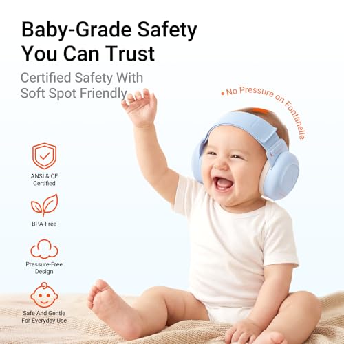 Image of MAMAZING Baby Ear Muffs for 3-48 Months, 25dB Noise Cancelling Headphones | Soft & Adjustable Baby Hearing Protection for Airplane Travel, Party and Fireworks, Newborns to Toddlers, CE & ANSI Certified