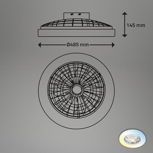 Briloner - Plafoniera con Ventilatore a 5 velocità, telecomando, dimmerabile, lampada per camera da letto, lampada per soggiorno, lampada da soffitto con ventilatore, 48,5x14,5 cm (DxH), bianco - 9