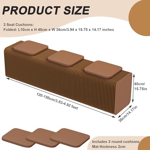 Folding Honeycomb Stool with PU Cushion & Felt Storage, 400lb Capacity, Versatile Bench for Living Room, Dining Room & Office Decor - White, 3 Seats