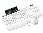 Wireless Keyboard and Mouse Combo, Full-Size Ergonomic Keyboard with Wrist Rest, Phone Holder, Sleep Mode, Silent 2.4GHz Cordless Set for Computer, Laptop, PC, Mac, Windows - KM23 (White)