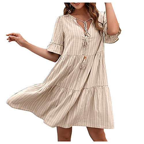 CUPSHE Damen Sommerkleid – Wickeloptik, V-Ausschnitt, Kurze Ärmel, A-Linie