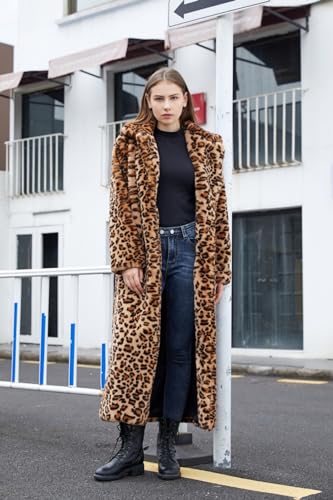 Women's Faux Fur Full Length Leopard Overcoat Warm Soft Coat Outwear Jacket Topcoat2