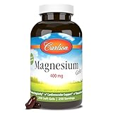 Carlson - Magnesium Gels, 400 mg of Magnesium per Softgel, Heart & Muscle Support, Magnesium Gel Caps, Bowel Function, Magnesium Supplement, 250 Softgels