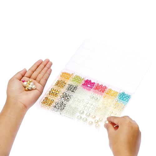 Image of ambitieux DIY Bracelet Making Kit - 24 Colorful Beads, 10m Elastic Thread, Jute Bag, and Cutter - Gift for Girls Birthdays (Pearl Beads)