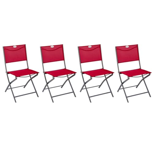 Hespéride - Lot de 4 Chaises de Jardin Pliantes Modula Grenade - Acier Traité Epoxy Texaline - Dim 46 x 52 x 87 cm - Meuble d'Extérieur Pliable