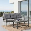 Tobeos HDPE 4 Piece Patio Furniture Set, All-Weather Outdoor Couch with Thick Cushions & Coffee Table, Patio Conversation Sets for Lawn, Garden, Porch, Balcony, Deck, Poolside, Grey Frame Grey Cushion