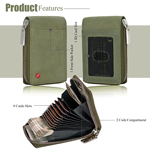 Steve RFID Blocking Leather Wallet for Men | Vertical Credit Debit Card Holder, Zip Around Wallet (Green)3