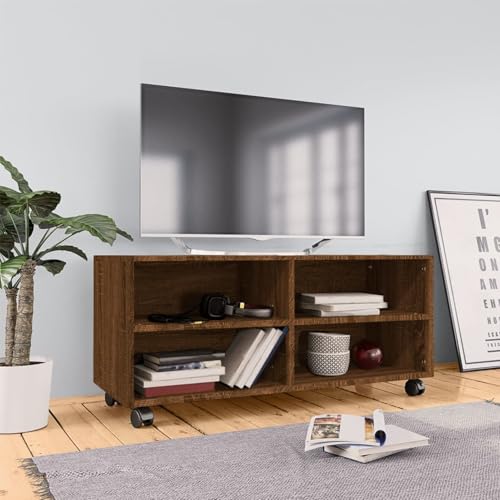 Gecheer Mueble TV,Mueble TV de Salón,Mesa para Televisores,Mueble TV Ruedas Madera contrachapada Roble marrón 90x35x35 cm