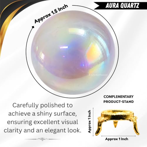Image of Certified Angel Aura Quartz Crystal Ball for Meditation - Premium Crystal Vastu Items for Home and Feng Shui Items for Good Luck - Ideal for Pooja Supplies and Spiritual Practices (1.5 inch Inch)