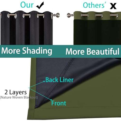 Image of Yakamok Green 100% Blackout Curtains, Total Blackout Lined Curtain Panels for Bedroom, 2 Thick Layers Grommet Top Thermal Insulated Blackout Drapes for Living Room(52Wx84L, Olive Green, 2 Panels)