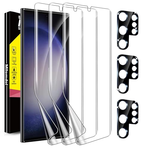 Milomdoi [3+3Piezas] Protector de Pantalla Samsung Galaxy S23 Ultra 5G 3 Piezas TPU Protector Accesorios 3 Piezas Cristal Templado Protector Camara Samsung Galaxy S23 Ultra Funda Friendly
