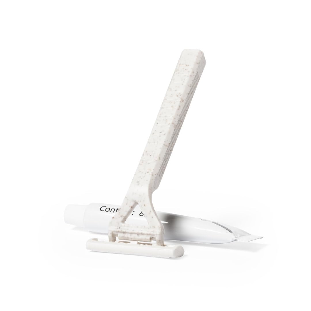 50 Set de Afeitado Ecológico para Hoteles – Maquinilla - Cuchilla de afeitar de Doble Hoja y Gel de Afeitar de 8gr, Clásica – Presentado en Caja Individual Eco