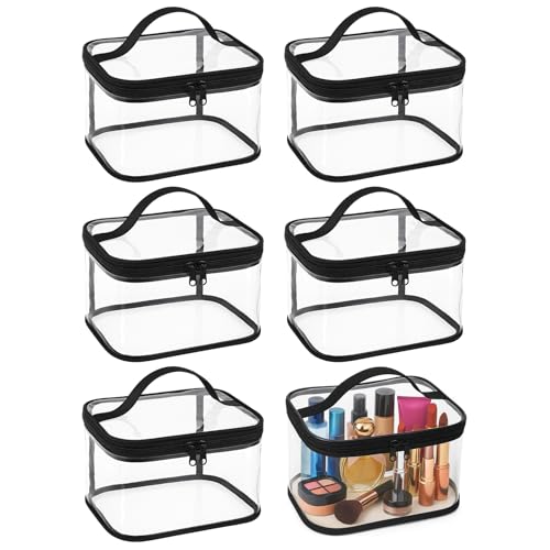 6 Pack Clear Makeup Bags Travel Toiletry Bag Waterproof Cosmetic Bag Transparent Organizer Pouch Storage Carry Handbag with Zipper Handle for Women Men Vacation Bathroom Essentials Accessories