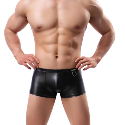 Men's Underwear Sexy Boxer Briefs Men's Leather Shorts Swimsuits Bulge Pouch Boxer Brief Club Hot Pants Black Shorts