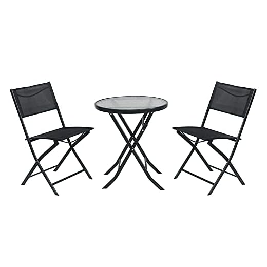 7H SEVEN HOUSE Conjunto de Terraza Plegable de 2 Sillas y Mesa City Negro 7house