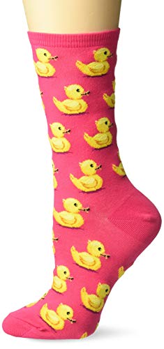 Hot Sox Women s Conversation Starter Novelty Casual Crew Socks, Rubber Ducks (Hot Pink), Shoe Size: 4-10
