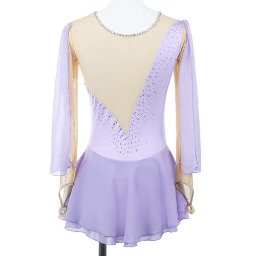 DIJITOO Vestido de patinação artística, fantasia de desempenho de competição de diamantes de mangas