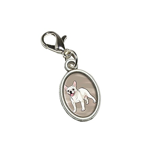 Graphics and More French Bulldog - Pet Dog Antiqued Bracelet Pendant Zipper Pull Oval Charm with Lobster Clasp