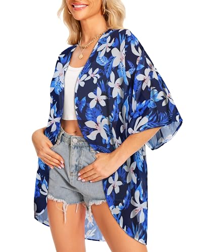 Image of Women Kimono Cardigans Casual Summer Tops Cover up Open Front Floral Print Resort Wear 2026