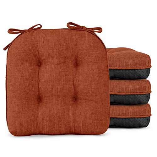 Wellsin Indoor Chair Cushions For Dining Chairs 4 Pack, 15.5" X 15.5" Kitchen Chair Cushions With Ties And Non-Slip Backing, Tufted Shredded Memory Foam Kitchen Chair Pads (Orange) #TOP7