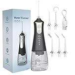 Luxecare Luxe Water Flosser for Teeth Cordless, 300ml Tank Rechargeable Water Dental Flosser Remover with 5 Jet Tip and 3 Modes, Electric Tooth Flosser Ideal for Braces, Implants & Gum Care (Black)