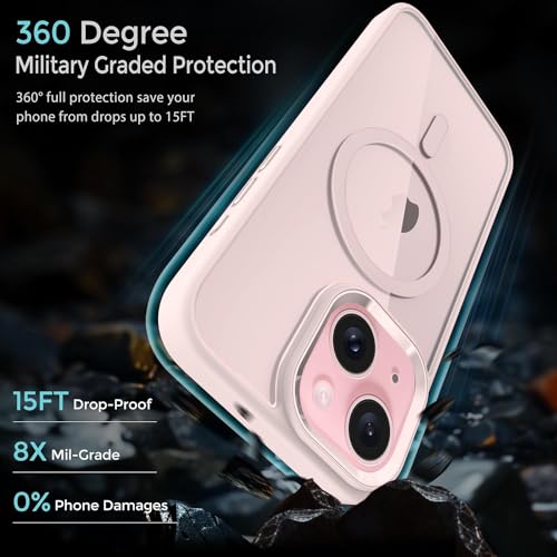 Image of DIZORO Compatible iPhone 15 Case,Compatible with MagSafe, Non Yellow Military-Grade Drop Protection & Hard PC Back Cover Slim Transparent Anti-Scratch Shockproof Phone Case - Pink.