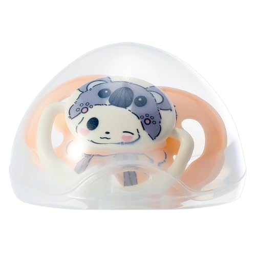 Image of Little Shield Big Size Pacifier: Cute Kaora Bear Large paci for Anxiety - Soft Silicone Bigger Nipple Binky for Autism with Case Orange for Sleep