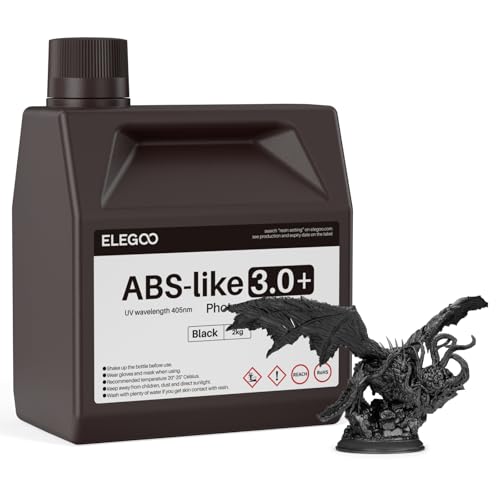 Image of ELEGOO ABS-Like Resin 3.0+ 2000g, Upgraded 3D Printer Photopolymer Resin, Higher Heat-Resistance Fast Curing High Precision Non-Brittle, Large, Black
