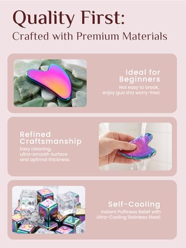 Image of Rena Chris Gua Sha Facial Tools, Stainless Steel Guasha Tool for Acupuncture, Manual Massage Tool for Jawline Sculpting and Puffiness Reducing, Gua Sha Facial Massage Tool (Irridescent)