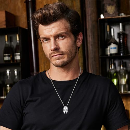 Spartan Necklace for Men 925 Sterling Silver Spartan Warrior Helmet Pendant Jewelry for Dad Son, w/Stainless Steel Chain 22'' + 2''2