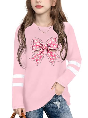 Image of Ithalt Kids Valentine Shirt Girls Valentines Shirts Cute Heart Graphic Long Sleeve Tee Tops 4-14y