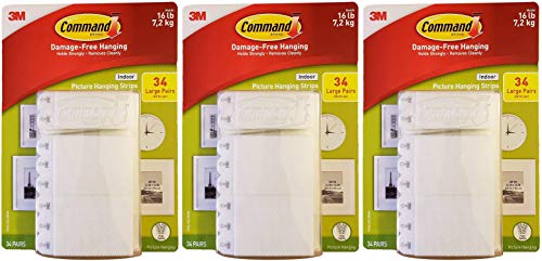 Indoor Picture Hanging Strips 34 Large Pairs 68 Strips, 3 Pack