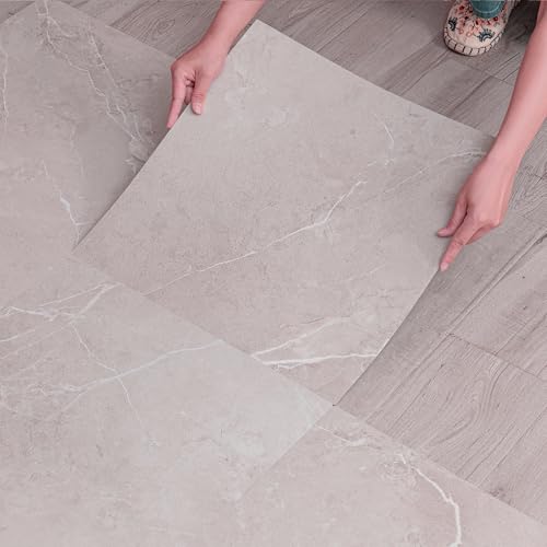 フロアタイル 大理石 【25枚入3畳】クッション フロア マットフローリング タイル 貼るだけ 置くだけ フロリングシート 床材 耐久性強 賃貸OK 玄関 洗面所 防水 店舗 廊下 DIY 床 リメイク シート 床材(45.7CMx45.7CM ベージュ
