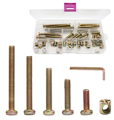 Crib Bolts Replacement Kit, cSeao Zinc Plated M6 Socket Cap Bolt Barrel Nuts Assortment Kit for Cot Chairs Chest Furniture Bed, M6x15mm/25mm/35mm/45mm/55mm