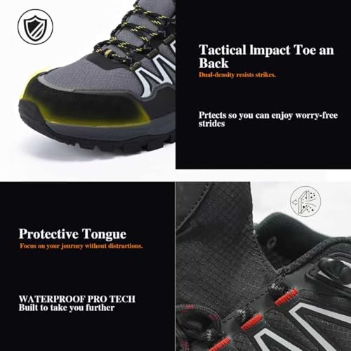 Image of Queday Mens Waterproof Lightweight Hiking Shoes | Breathable, Anti-slip Rubber outsole, Cushioned EVA midsoles, Ideal for daily trail, camping, and climbing