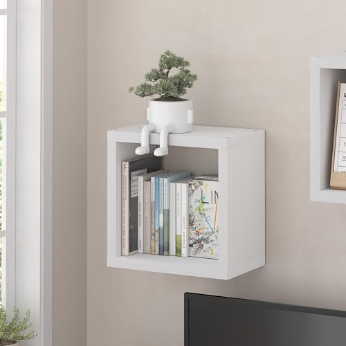 Furinno Cubicle Floating Shelves for Wall Cube Wall Shelf Extra Thick Wall Mounted Book Shelf Single 16 x 16 x 9.8 for Bathroom Bedroom Living Room White