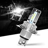 lámparas led para moto 【Brillo súper alto】: La bombilla LED H4 moto tiene alta intensidad de luz, brillo blanco de xenón 6000LM 6500K, que es más de 3 veces mayor que el de las lámparas halógenas reales. Le brinda una excelente visibilidad por la noche. ¡Seguridad de conducción mejorada!