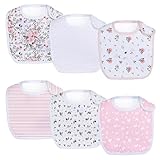 lazyrhino Baby Bibs - 6 Pack Waterproof Cotton Bibs with Snap, Soft and Thick Absorbent Drooling, Teething Bibs for Easy Use (pink-f)