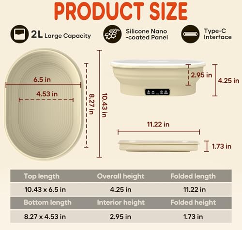 SmileSilk Upgraded Electric Heated Silicone Dough Proofing Box with Reliable Timer & Precise Temp Control - Fast Fermentation Collapsible Proofer Bowl(2L,Oval) - image 7