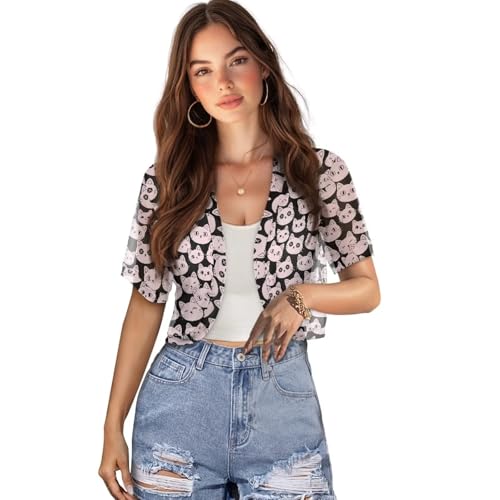 Image of Womens Short Sleeve Bolero Shrug Open Front Knit Cropped Cardigan Shoulder Cover for Dress Cute Casual Knit Cover Up